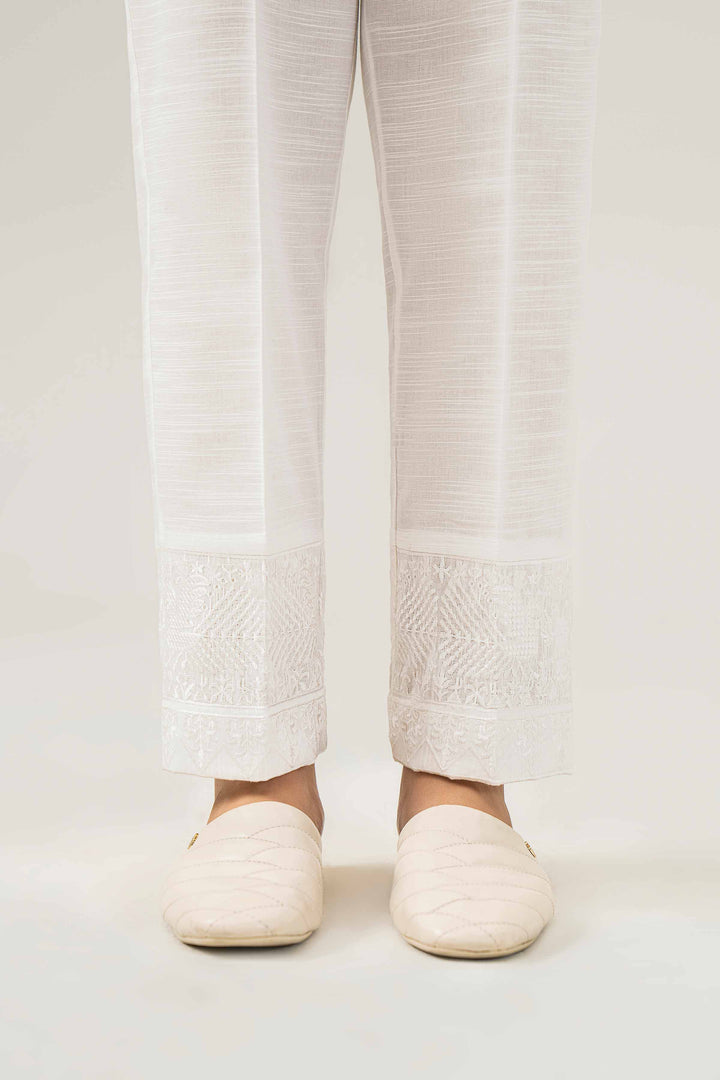 White Khaddar Embroidered Winter Trousers