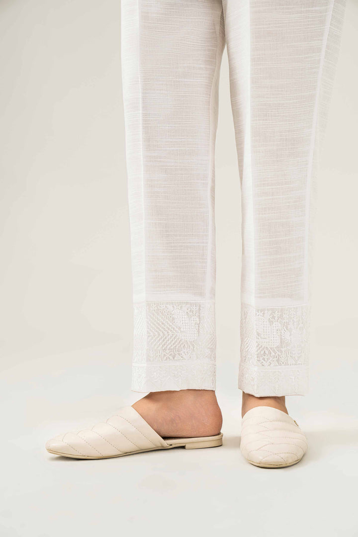 White Khaddar Embroidered Winter Trousers