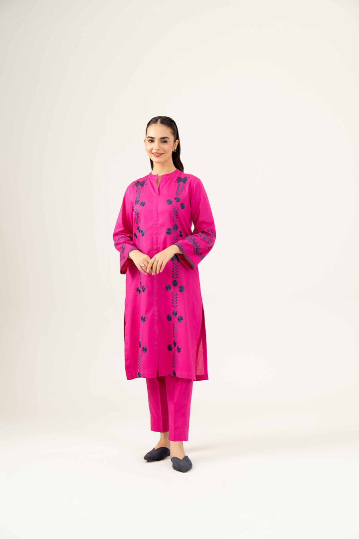 2 Piece Embroidered Winter Dobby Magneta Suit