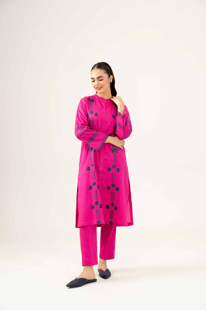 2 Piece Embroidered Winter Dobby Magneta Suit