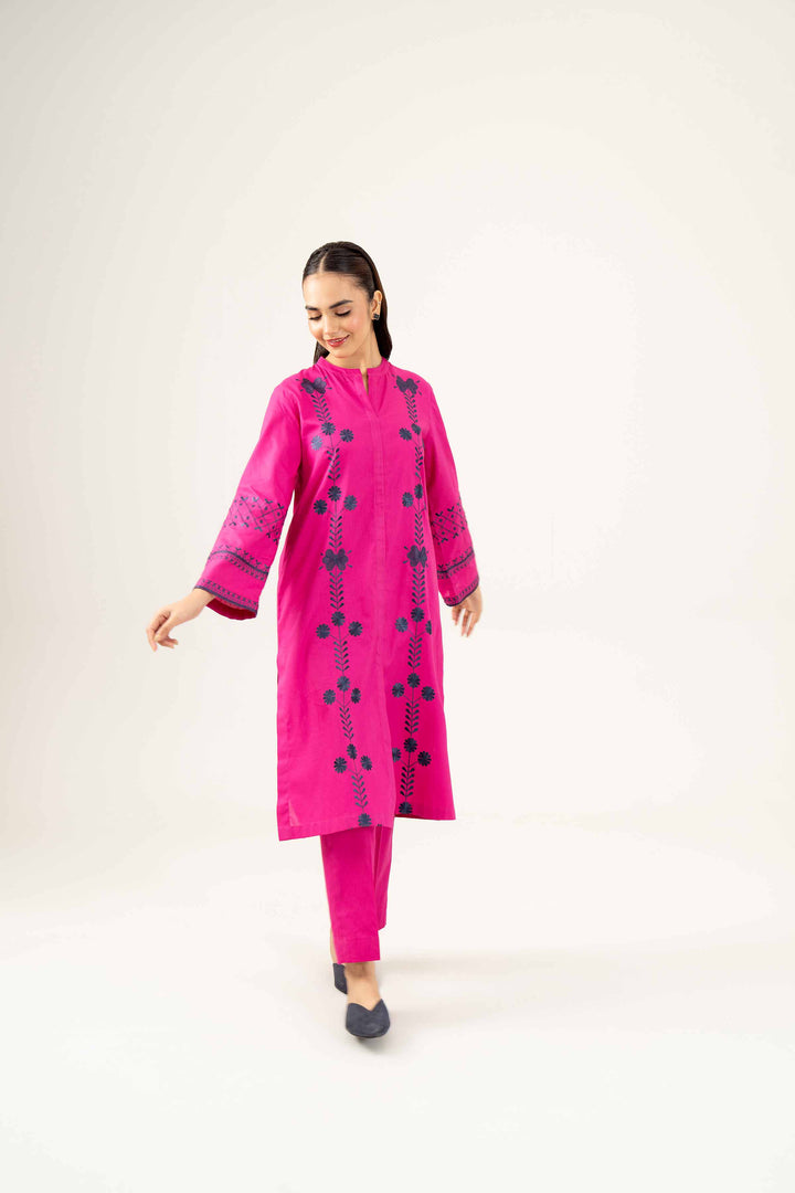 2 Piece Embroidered Winter Dobby Magneta Suit