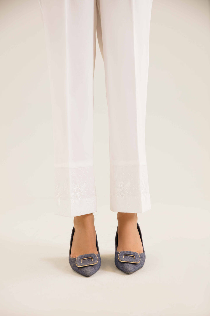 White Cambric Embroidered Winter Trousers