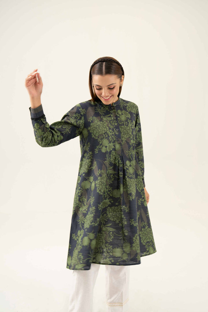 Khaddar Green Printed Winter Shirt