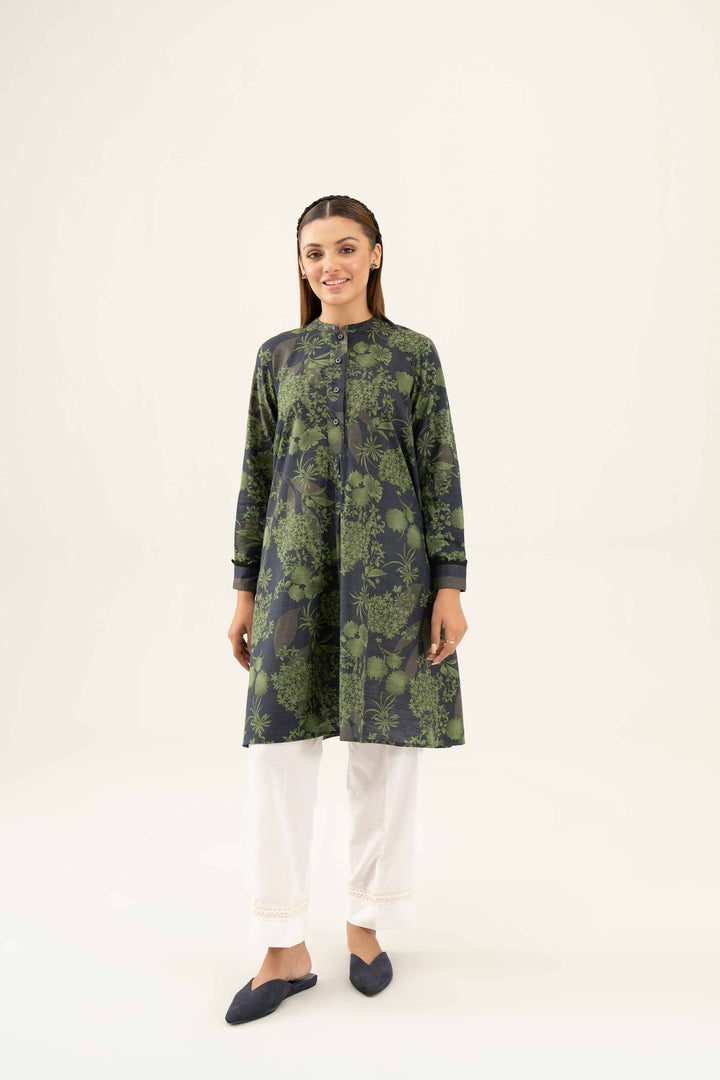 Khaddar Green Printed Winter Shirt