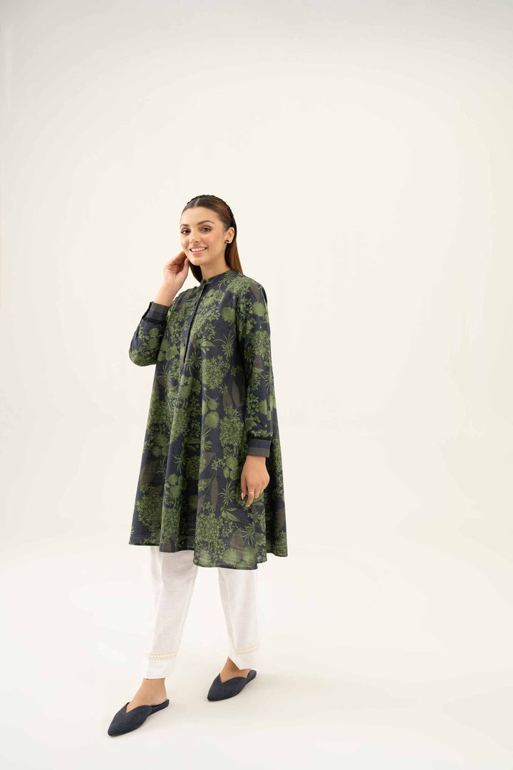 Khaddar Green Printed Winter Shirt