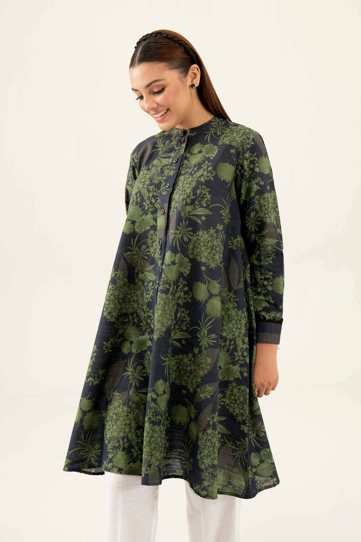 Khaddar Green Printed Winter Shirt