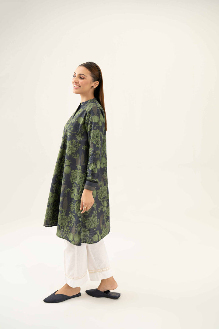 Khaddar Green Printed Winter Shirt