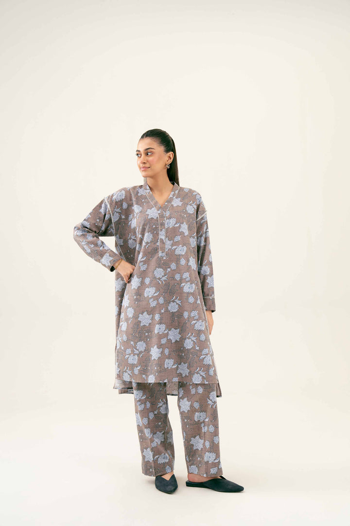 2 Piece Embroidered Grey Karandi Winter Suit