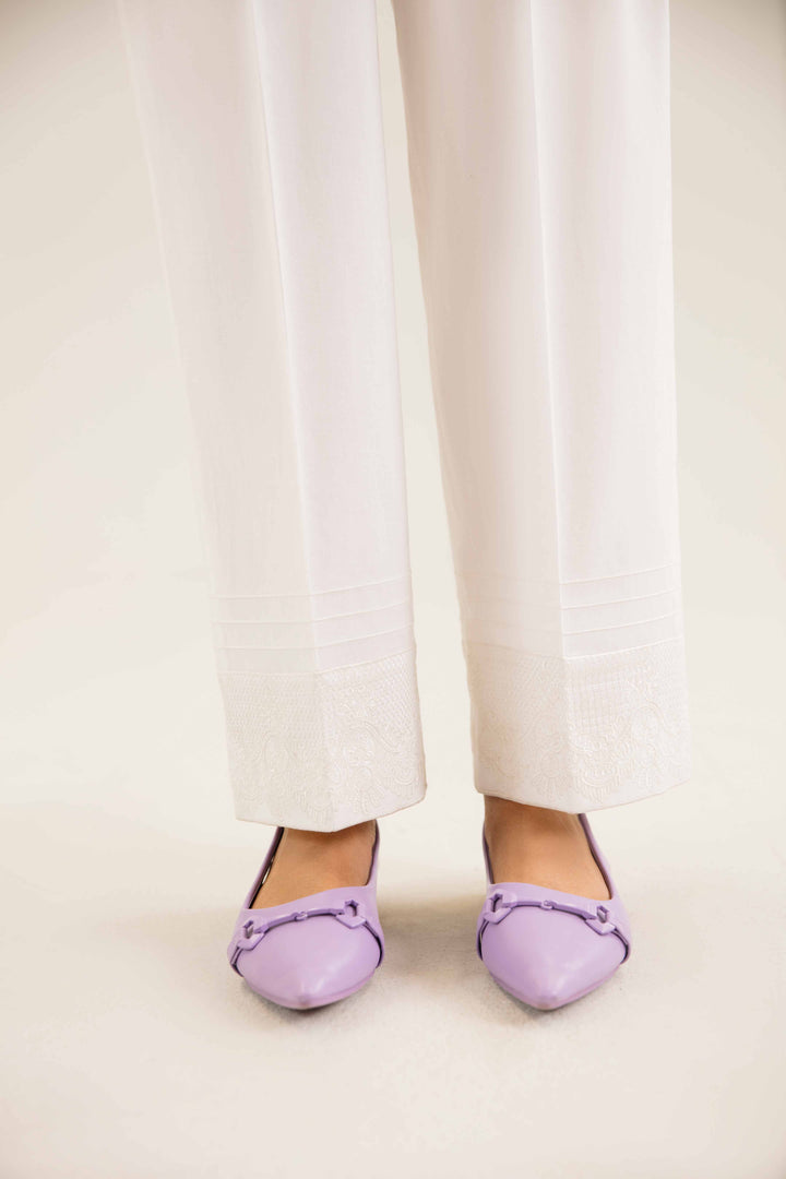 White Cambric Embroidered Winter Trousers