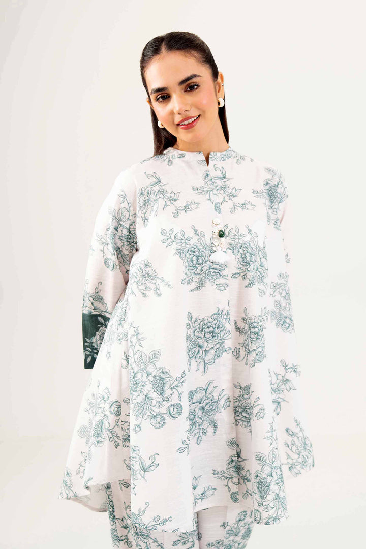 2 Piece Printed White Winter Khaddar Suit