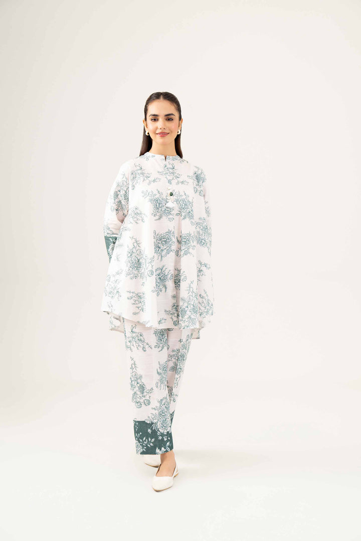 2 Piece Printed White Winter Khaddar Suit