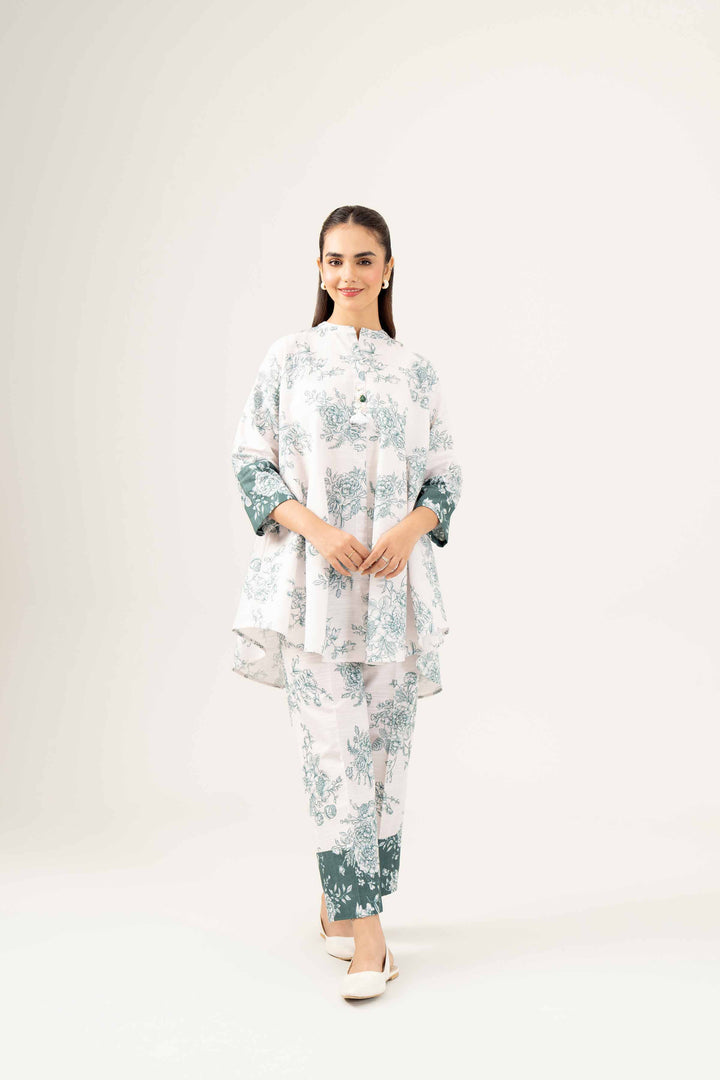 2 Piece Printed White Winter Khaddar Suit