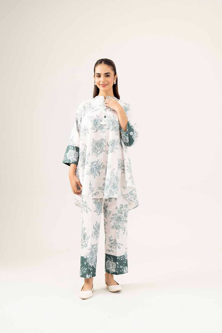 2 Piece Printed White Winter Khaddar Suit