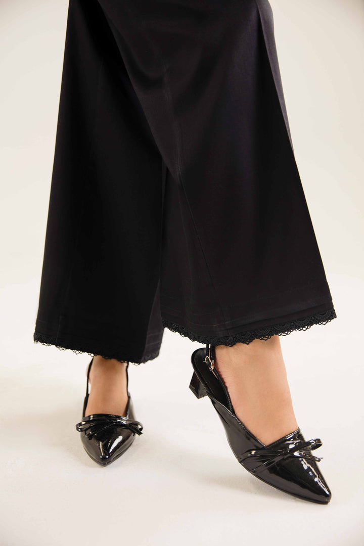 Black Satin Basic Winter Trousers