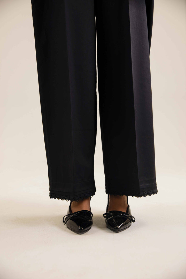 Black Satin Basic Winter Trousers