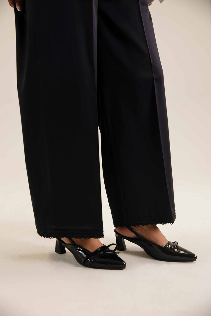 Black Satin Basic Winter Trousers