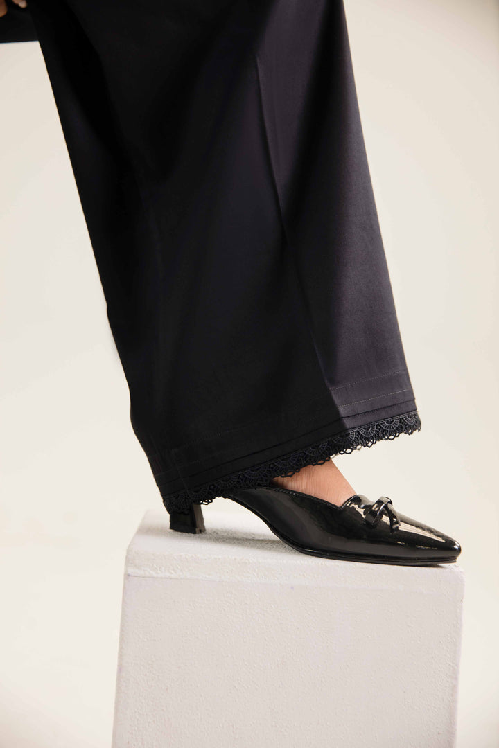 Black Satin Basic Winter Trousers