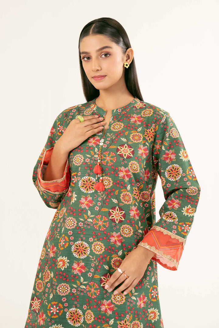 2 Piece Green Khaddar Printed Suit