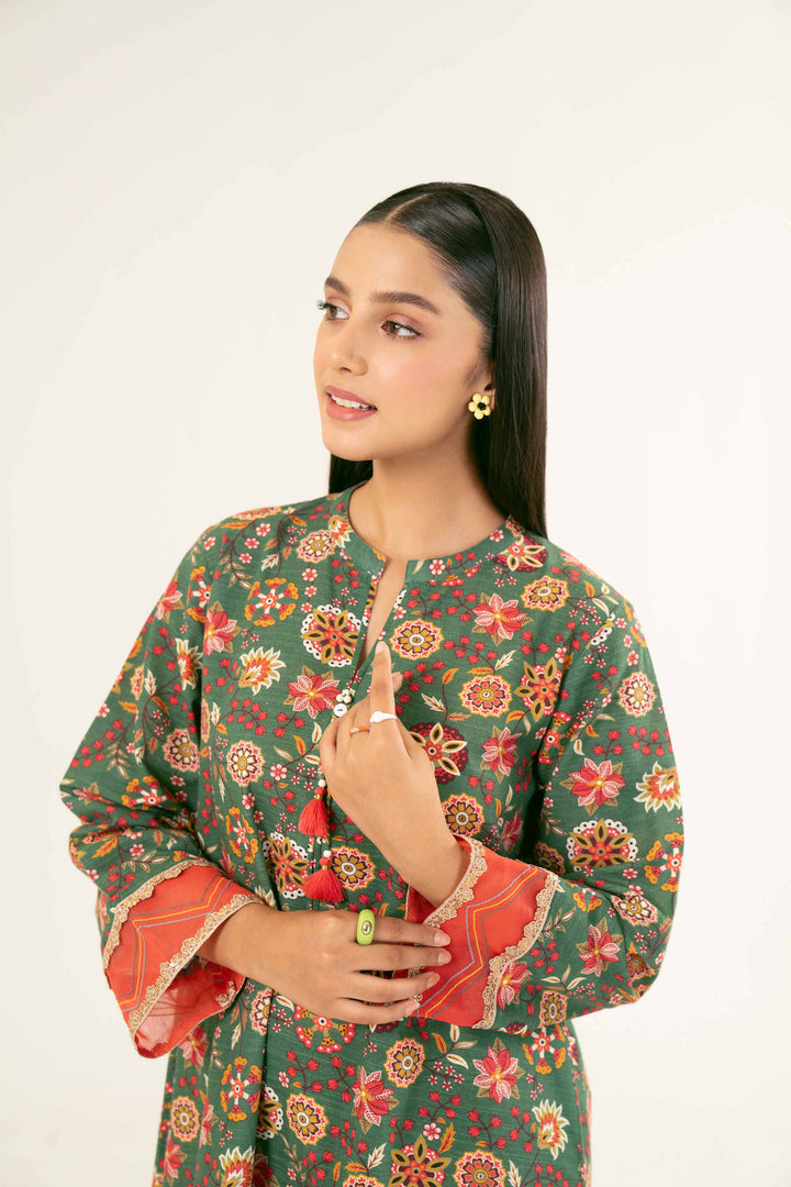 2 Piece Green Khaddar Printed Suit