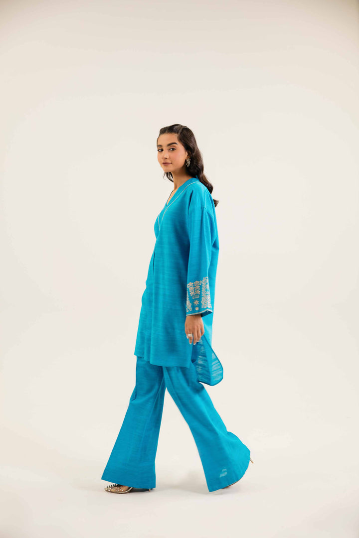 2 Piece Embroidered Teal Winter Khaddar Suit