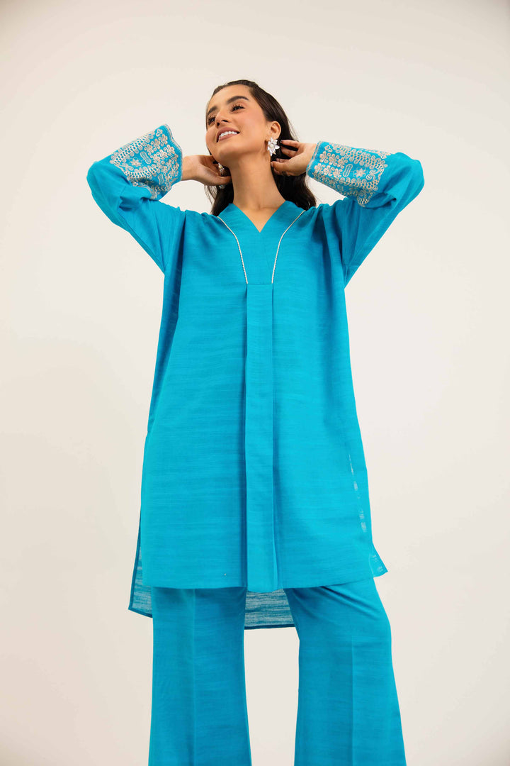 2 Piece Embroidered Teal Winter Khaddar Suit