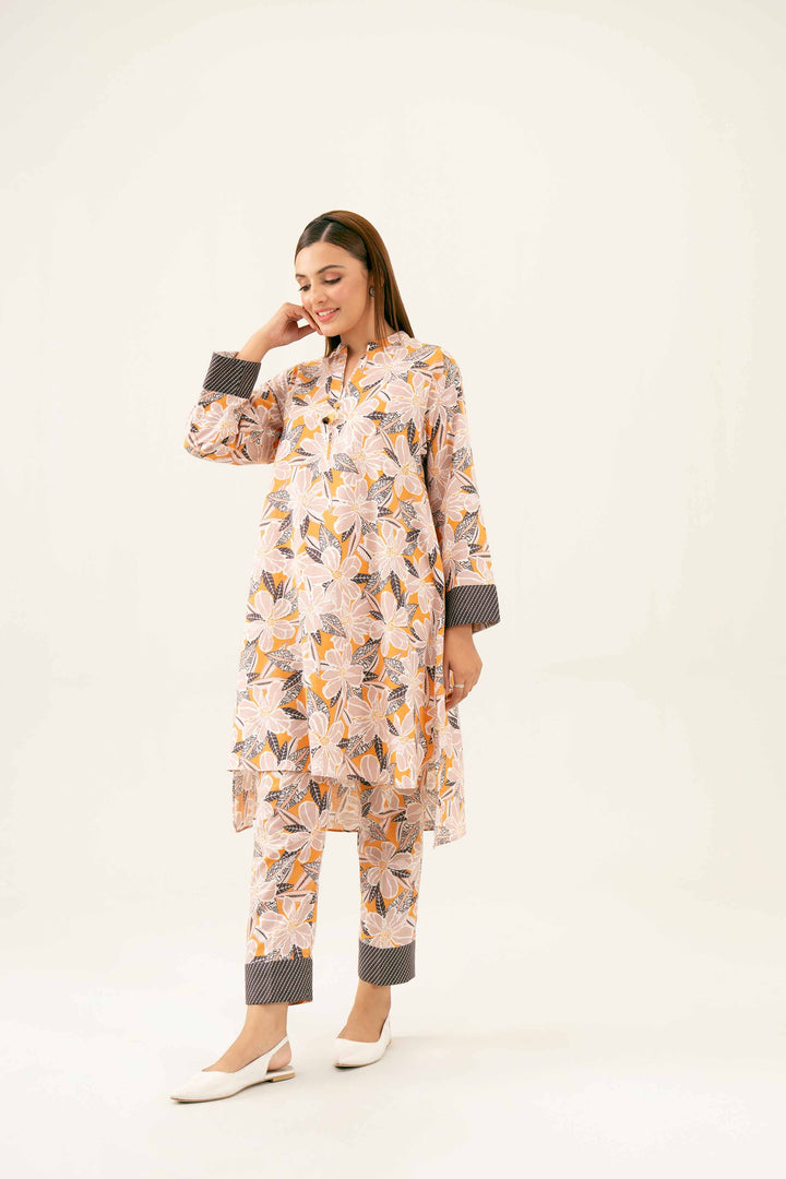 2 Piece Embroidered Peach Karandi Winter Suit