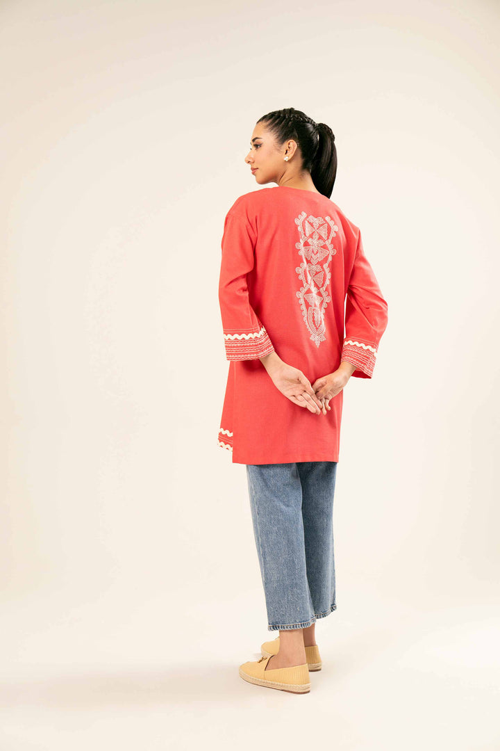 Karandi Red Embroidered Tunic