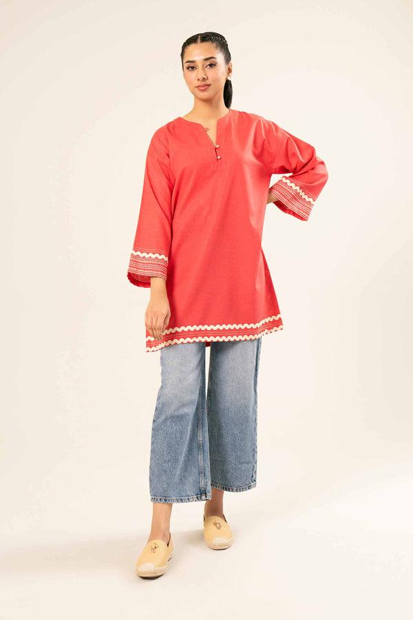 Karandi Red Embroidered Tunic