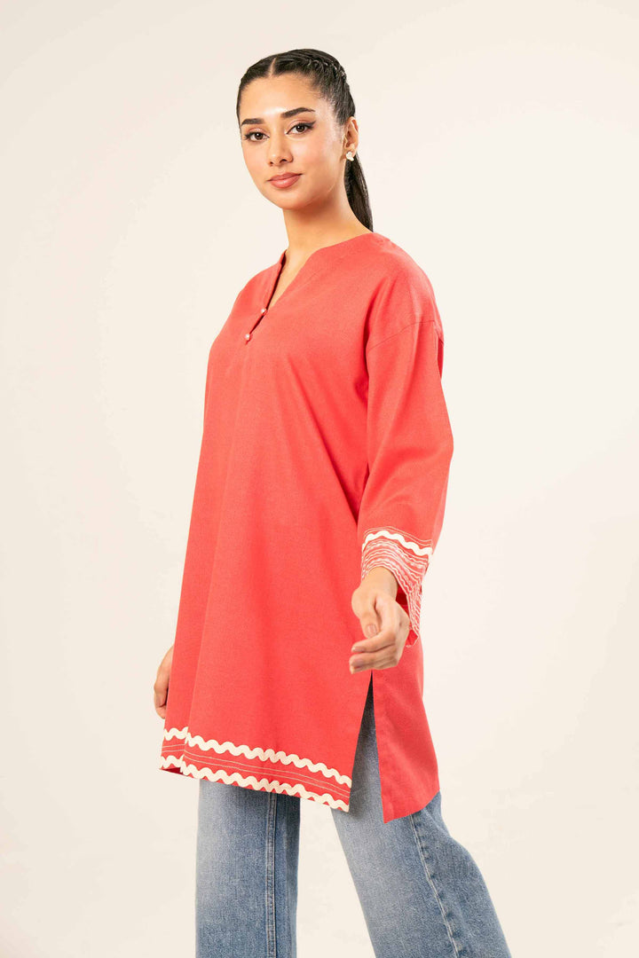 Karandi Red Embroidered Tunic