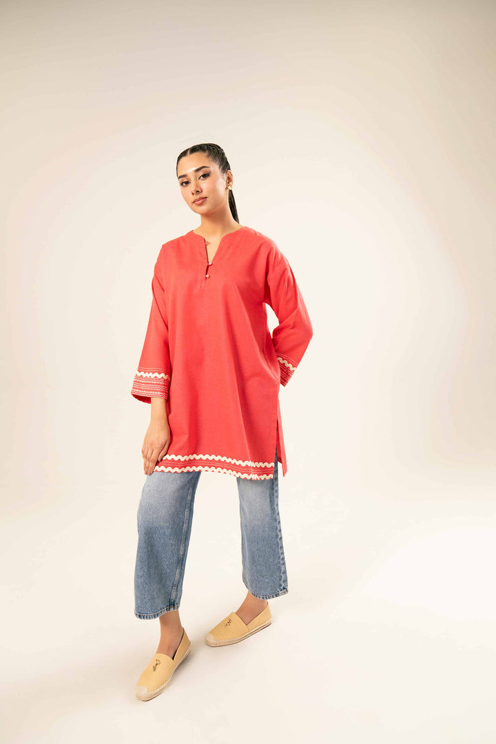 Karandi Red Embroidered Tunic