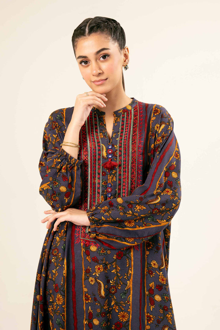 Linen Purple Printed Embroidered Shirt