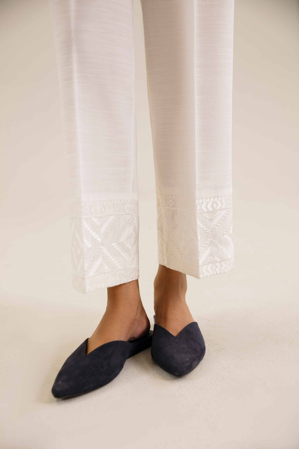 White Khaddar Embroidered Winter Trousers