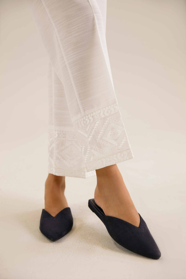 White Khaddar Embroidered Winter Trousers