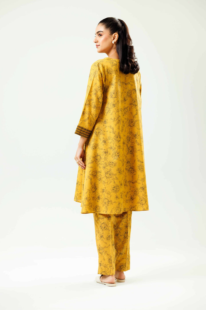 2 Piece Printed Embroidered Mustard Karandi Winter Co-Ord Set