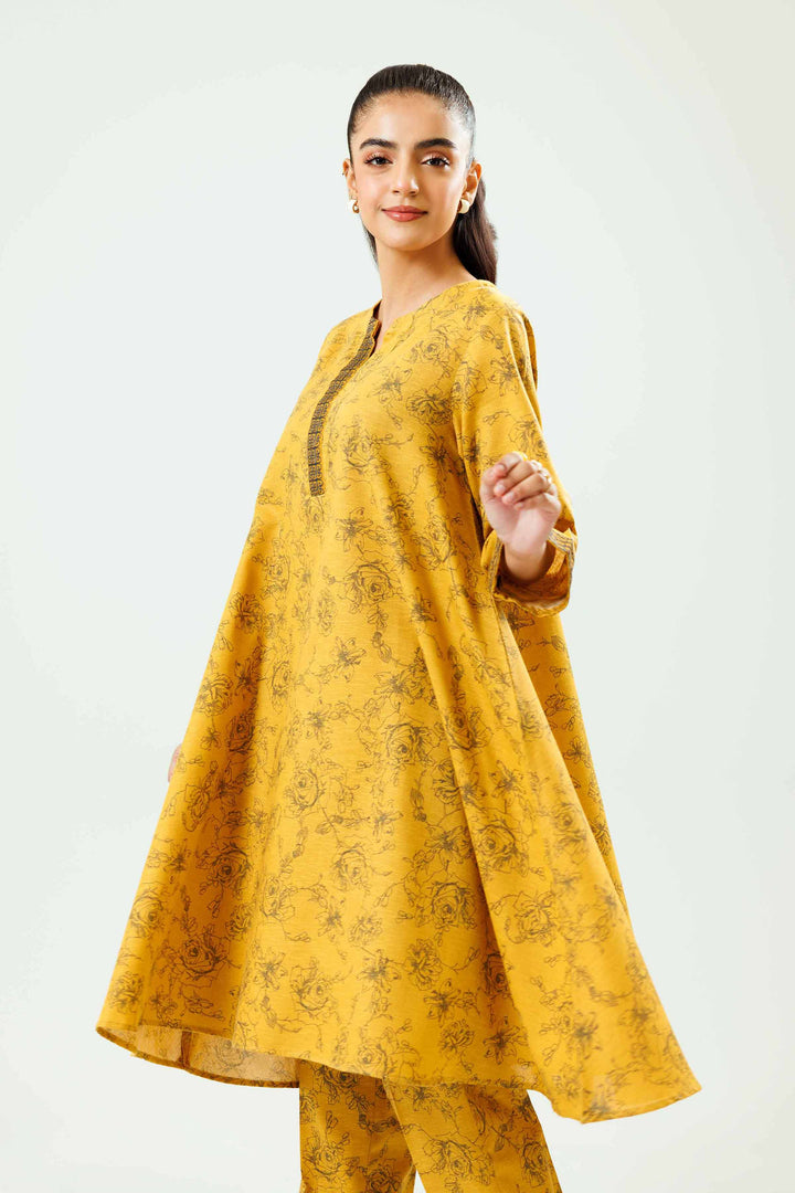 2 Piece Printed Embroidered Mustard Karandi Winter Co-Ord Set