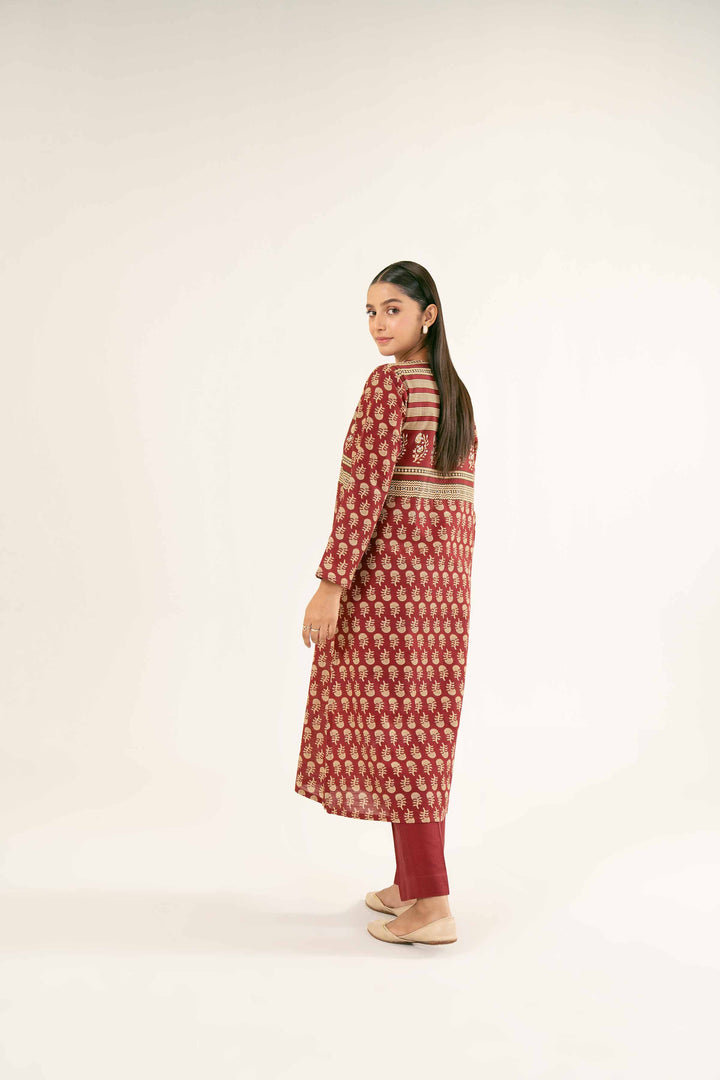 Printed Maroon Khaddar Suit