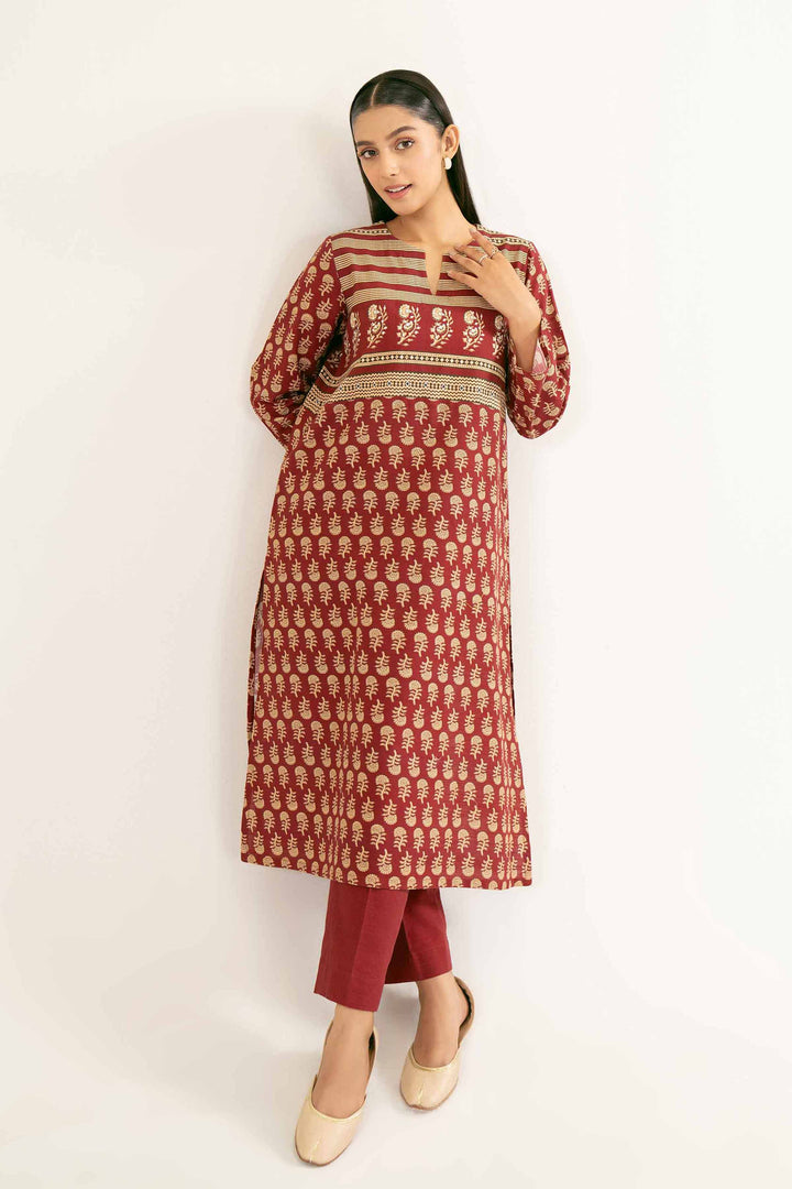 Printed Maroon Khaddar Suit