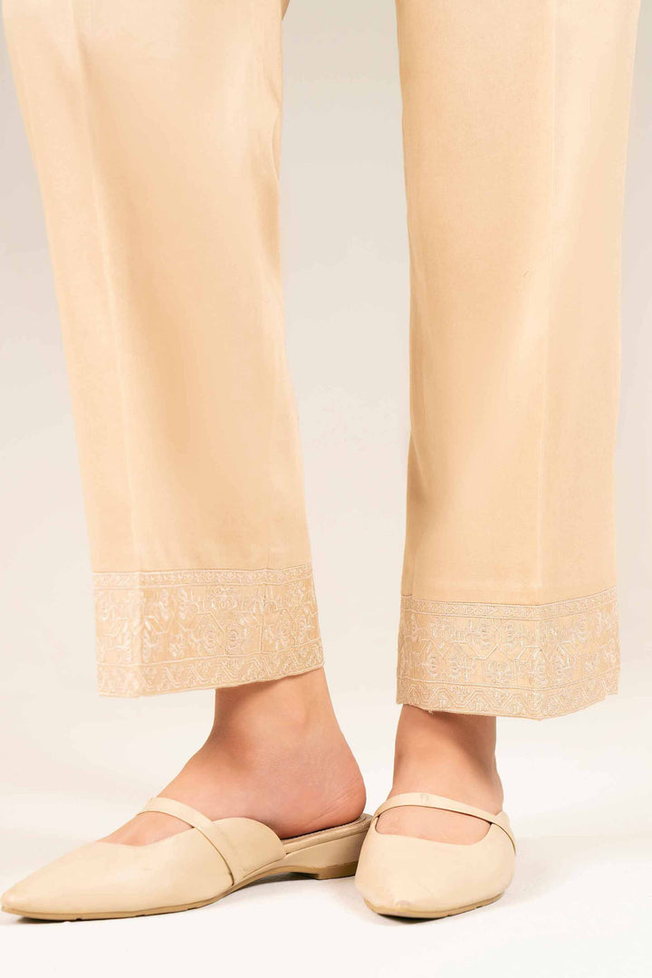 Satin Beige Embroidered Trousers