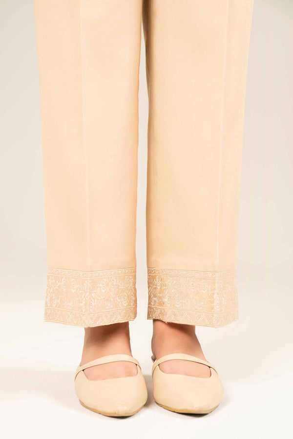 Satin Beige Embroidered Trousers