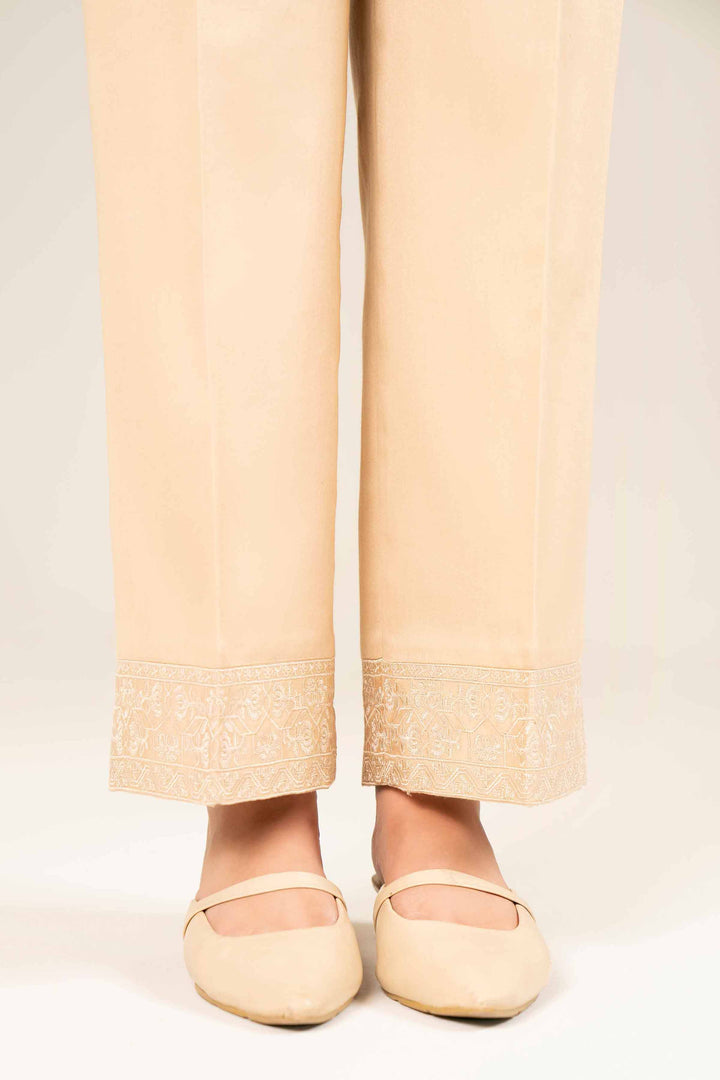 Satin Beige Embroidered Trousers