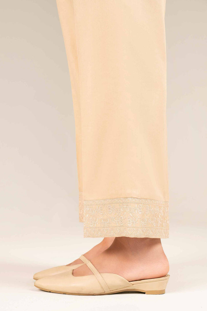 Satin Beige Embroidered Trousers