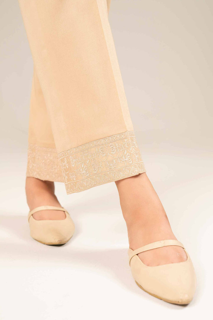 Satin Beige Embroidered Trousers