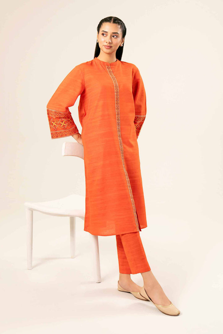 2 Piece Orange Khaddar Printed Suit