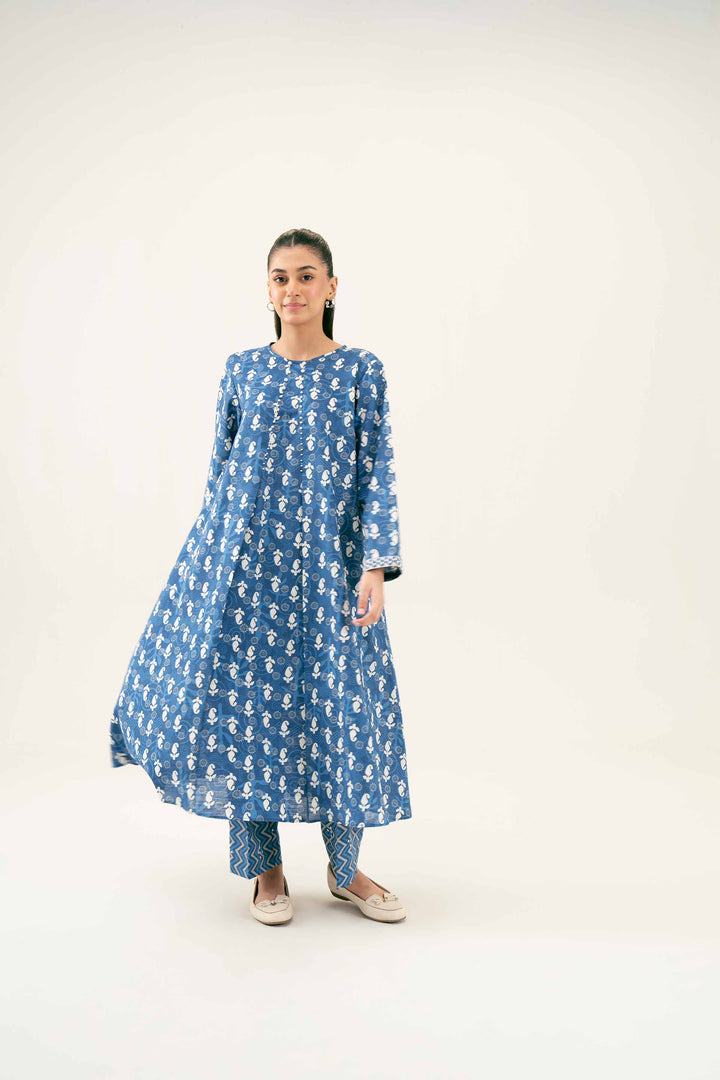 2 Piece Printed Blue Winter Khaddar Suit