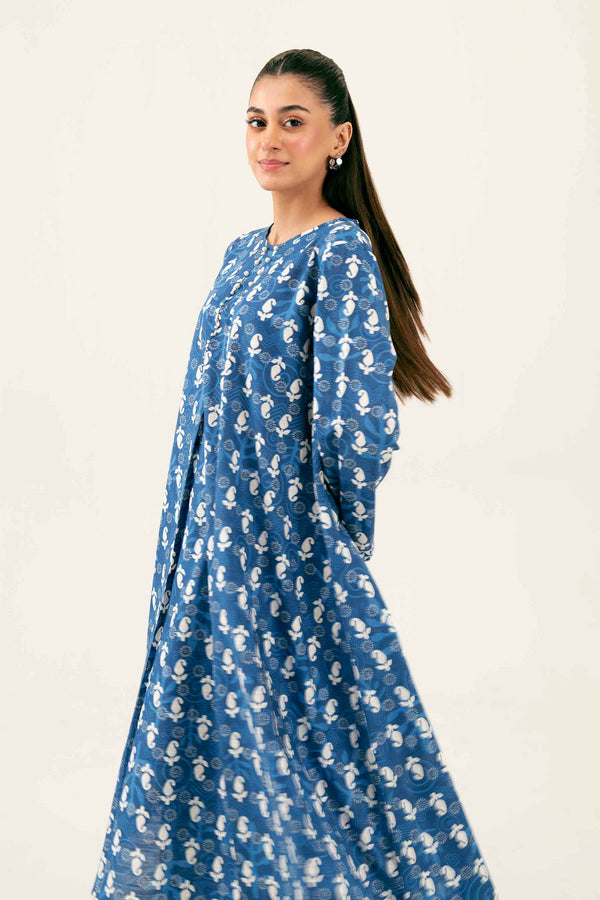 2 Piece Printed Blue Winter Khaddar Suit