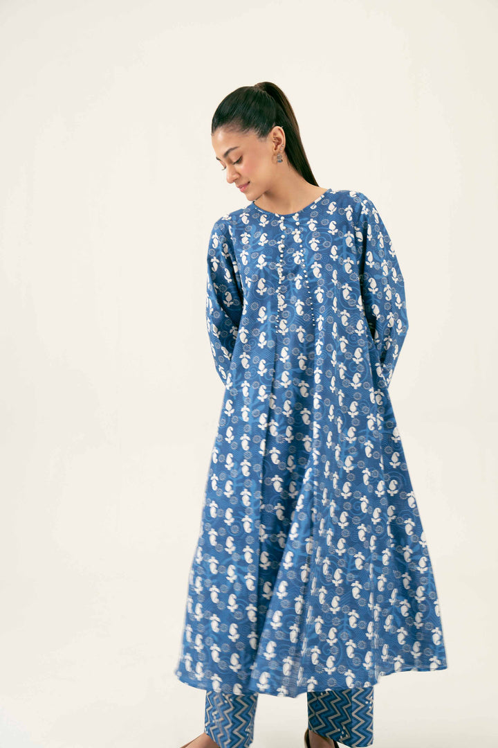 2 Piece Printed Blue Winter Khaddar Suit