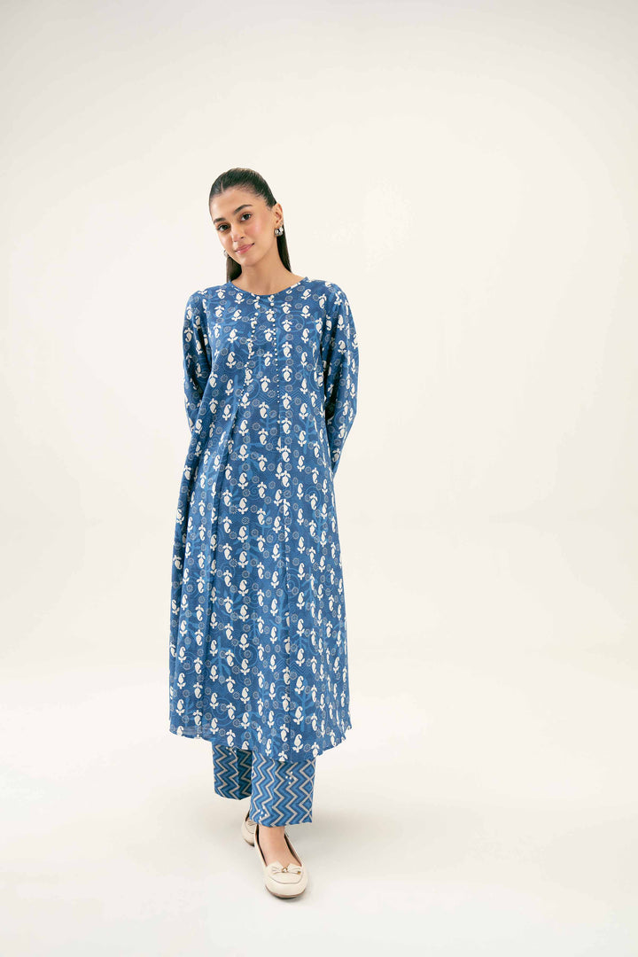 2 Piece Printed Blue Winter Khaddar Suit