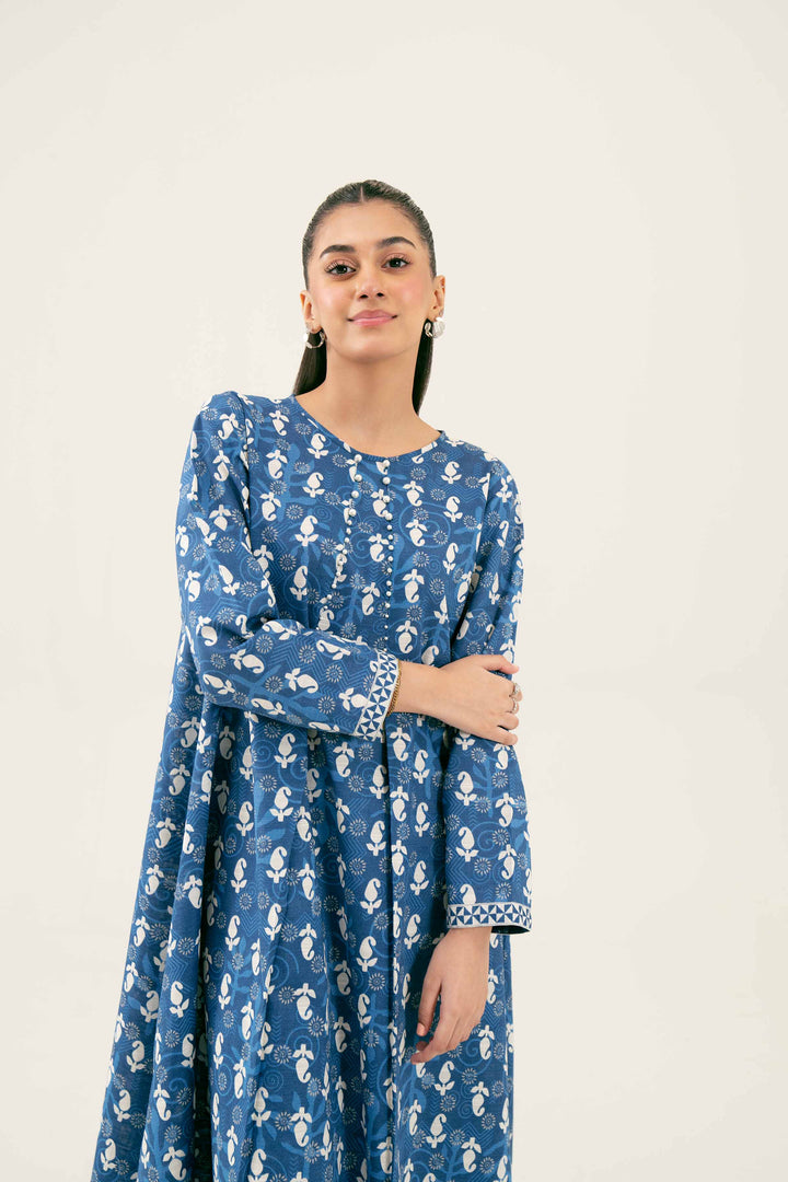 2 Piece Printed Blue Winter Khaddar Suit