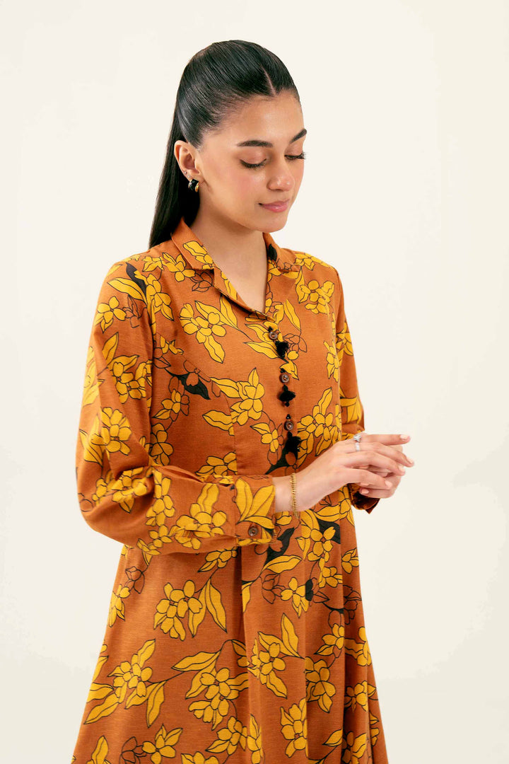 Brown Karandi Printed Winter Dress