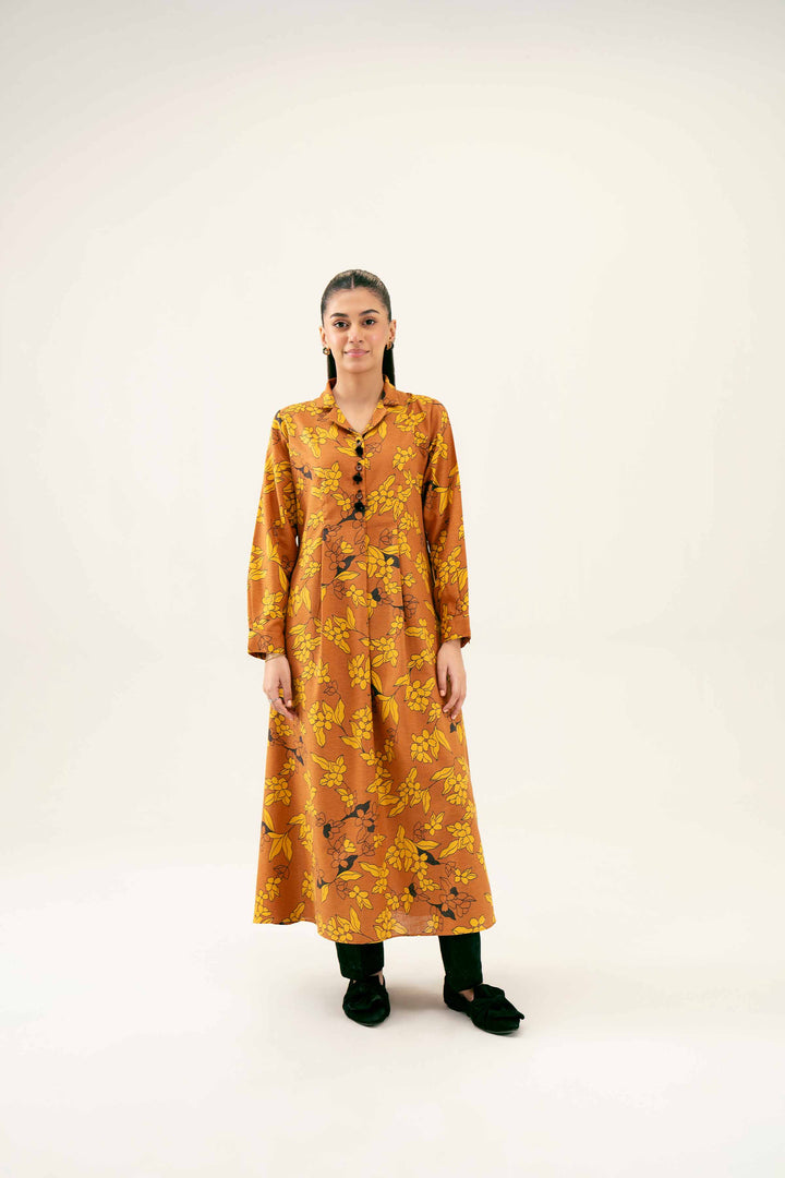 Brown Karandi Printed Winter Dress